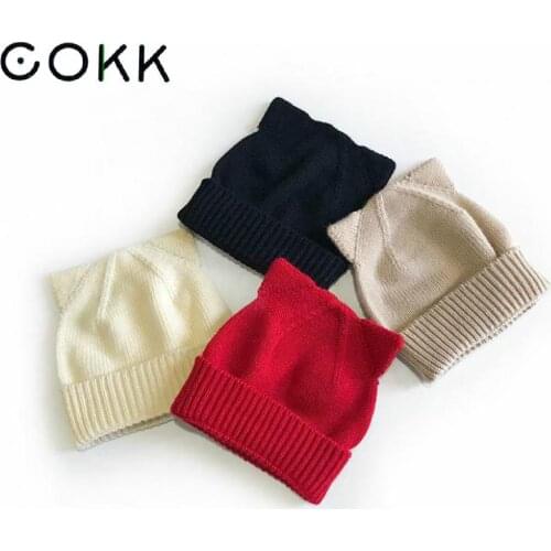 COKK Winter Hats For Women Girls Beanie Knitted Hat With Cat Ear Parent Child Warm Bonnet Casual Winter Cap Women Gorro 2020 New