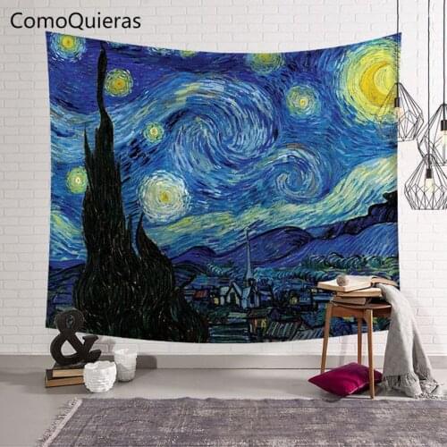 Van Goghs Famous Paintings Starry Sky Tapestry Chrysanthemum Wall Hanging Cloth Wall Art Decor Living Room Decoration