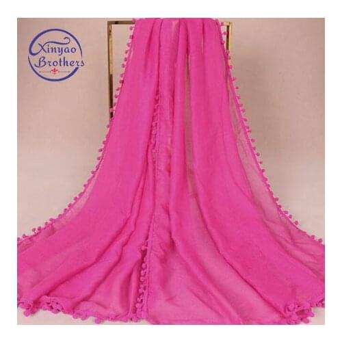 1 pc Women Cotton Scarf Pom Balls Winter Scarf plain ball shawls hijab muslim wrap headband 13 color scarves/scarf 180*80cm