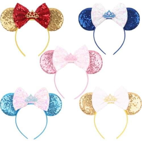 10pcs/Lot New Hot Sale Crown Mouse Ears Hairband Glitter Sequins Bow Princess Party Ornament Headband Girl Kids Hair Accessories
