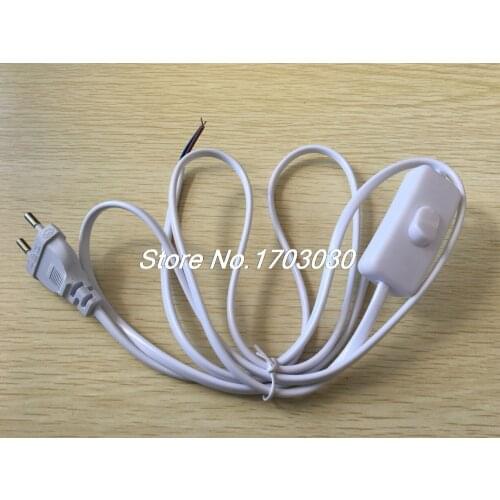 2Pcs White EU Plug Lamp Power Cord Inline Button Switch 1.8M AC110V AC250V