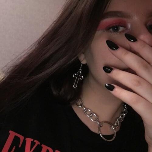 2021 Hot Fashion Handmade Simple Cool Punk Retro Silver Cross Pendant Earrings Jewelry Best Gifts for Girls