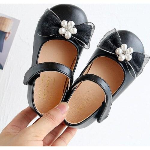 2021 Fashion Spring Bead Bow Baby Dress Pu Leather Shoes For Kids Girls Party Princess Shoes For ChildrenS 1 2 3 4 5 6 Years