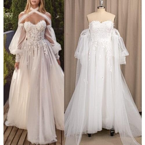 2021 Wedding Dresses Lace Sweetheart Beach Bridal Gowns A-Line Long Sleeve Sexy Sweetheart Open Back Princess Party Dress