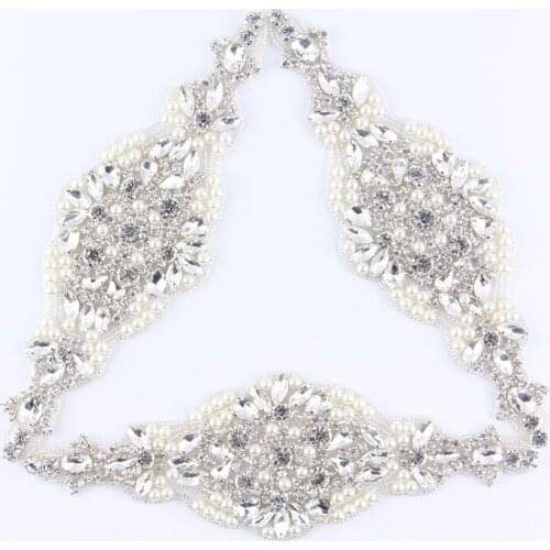 30pcs/lot)Wholesale Crystal Pearl Flower Rhinestone Appliques Patch Hot-Fix Beaded Wedding Applique Motif Rhinestone Patch