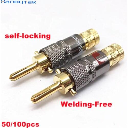 50/100pcs Nakamichi self-locking Copper Gold-Plated Welding-Free Audio Banana Plug Speaker Wire Plug Connector Audiophile plug