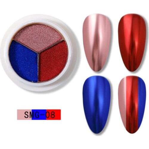 8 Colors Nail Art Solid Aurora Mirror Sparkling Powder Three Color Transparent Glitter Laser DIY Decoration Manicure Tools