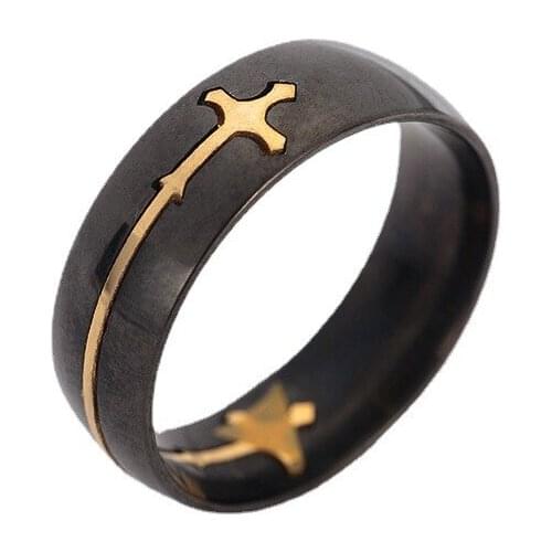 8mm Mens Titanium Steel Ring Plating Golden Cross Ring Gift