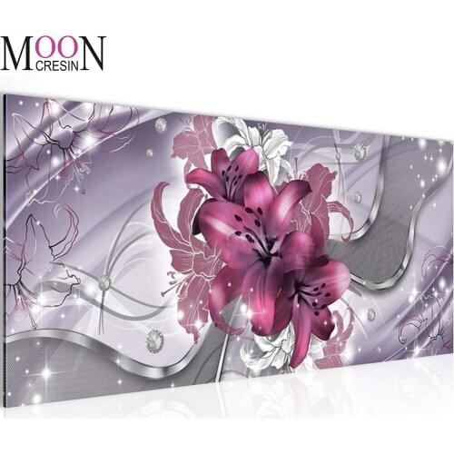 Purple Lilies 5D Diy Diamond Painting New Complete Square/Round Diamond Embroidery Flower Cross Stitc Large Size Home Top Arts