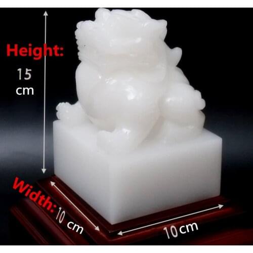 White PiXiu Stone Seal large jade Recruit wealth Beast of fortune Pi Xiu ornament Lettering stamper Painting Calligraphy signet