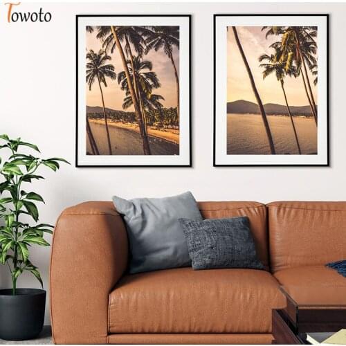 Coastal Landscape Paintings on The Wall Art Sunset Palm Tree Print Sky Cloud Beach Poster Canvas Posters and Prints Picture