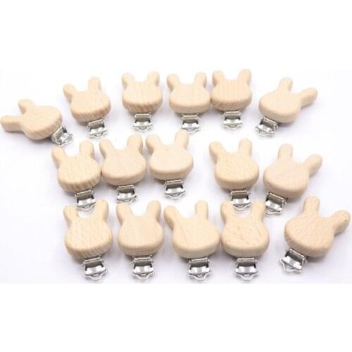 10pc Pacifier Wooden Heart Clip Baby Teether rabbit Ecofriendly Crafts Wooden Dummy Clips For Baby Newborn Dummy Clip Chains