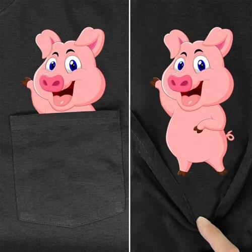 CLOOCL Black Cotton T-Shirts Fashion Brand Pocket Cartoon Pig 3D Printed Casual T-Shirts Hip Hop Funny Cotton Tees Tops