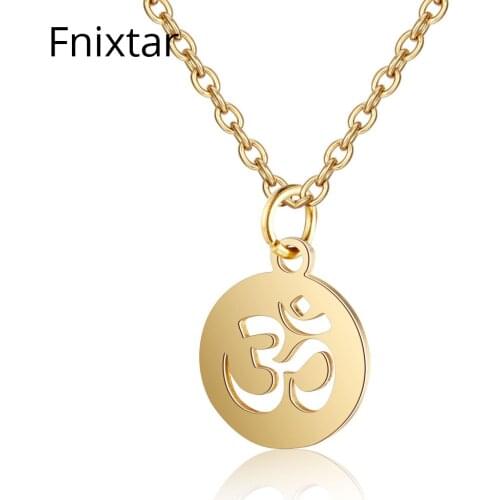 Fnixtar Fashion Gold Color Stainless Steel OM Yoga Letter Charm Pendants Necklaces for Women Birthday Day Best Gift 5pcs/lot