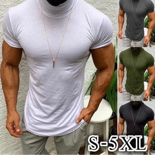New Mens Fashion tshirt Short Sleeve Solid Colour High-collar Swag Hem Hip Hop Streetwear Tee shirt for Mens Casual Tee Shirt