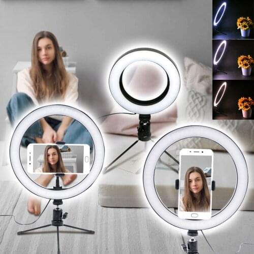 16CM/26CM LED Selfie Ring Light Dimmable Smartphone Ring Lamp With TableTripods For Makeup Vlog Video Live Studio