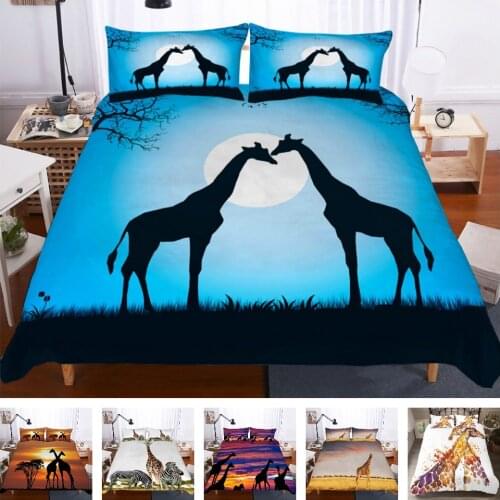 Hot Style Bedding Set 3d Digital Giraffes Printing 2/3pcs Duvet Cover & Pillowcases Set with Zipper Closure UK/AU/US Size
