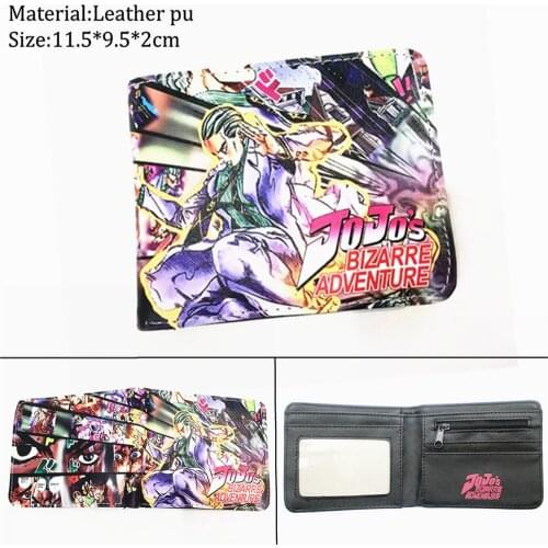 Anime JoJos Bizarre Adventure PU Short Wallet Boys Girls Bifold Card Coin Pocket Holder Layers Print Unisex Cartoon Purse