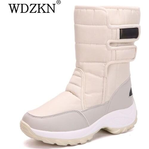 WDZKN 2019 Fashion Women Snow Boots Winter Warm Shoes Women Mid-calf Wedge Platform Boots Waterproof Down Snow Boots Botas Mujer