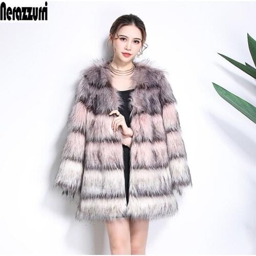 Nerazzurri Faux fur coat woman gradual color artificial fur coat furry fluffy jacket winter plus size fake fox fur outwear 5xl