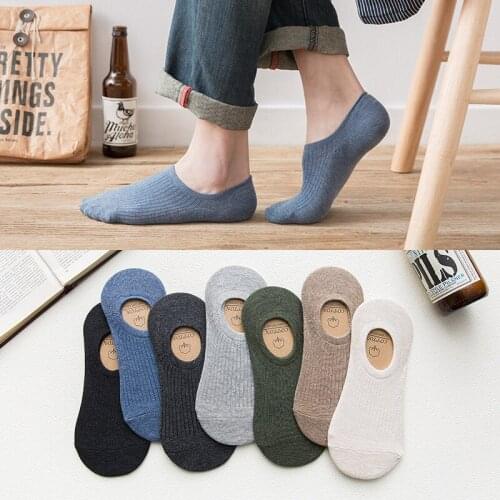 Q 1Pair Boat Socks For Men Non Slip Silicone Cotton Mens Socks Shallow Mouth Korean Style Pure Color for Summer Breathable