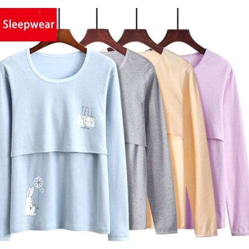 Autumn Maternity and Nursing Pajamas Pregnant Pajamas Postpartum Nightwear Premama Cotton Tops Long Sleeve Tops Maternity Dress