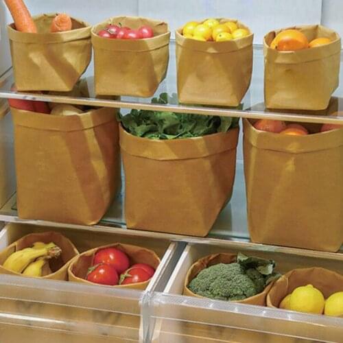 Kraft Paper Bag Washable Waterproof Packaging Bag Food Bread Toast Kitchen Refrigerator Organizer Bathroom Reusable Storage Bag