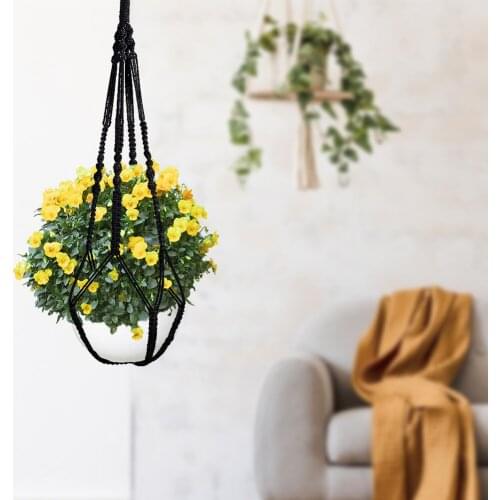 Hanging Planter Flowerpot Plant Holder Macrame Plant Hanger Wood Beads Rope For Wall Plant Holder Hanging Basket Flower Basket