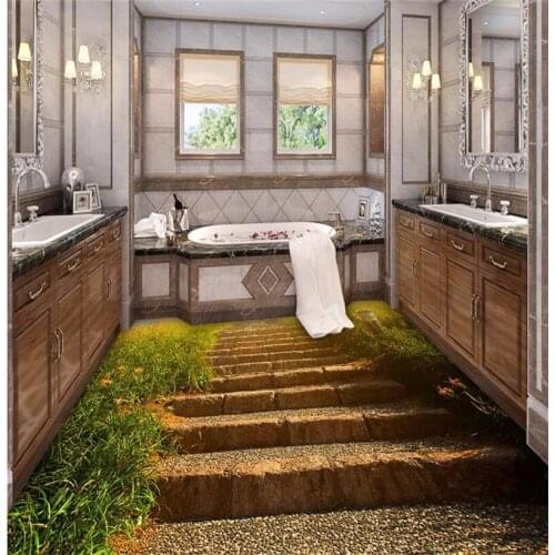 Beibehang Custom Flooring 3D Retro Stone Step Sunshine Bathroom Waterproof Anti - skid Wear - resistant Floor Painting Sticker