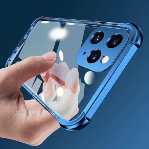 Shockproof Airbag Plating Transparent Case For iPhone 12 11 Pro XS Max X XR 7 8 Plus SE 2020 Mini Luxury Clear Silicone Cover
