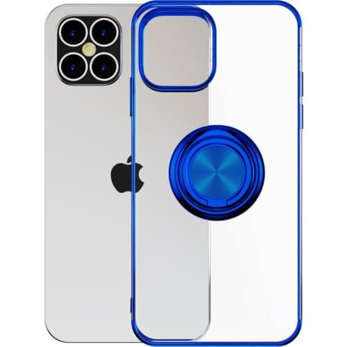 6D Plating Clear Phone Case For iPhone 11 12 Mini Pro Xs Max X XR 7 8 Plus SE 2020 Plain Magnetic Ring Holder Stand Cover Coques