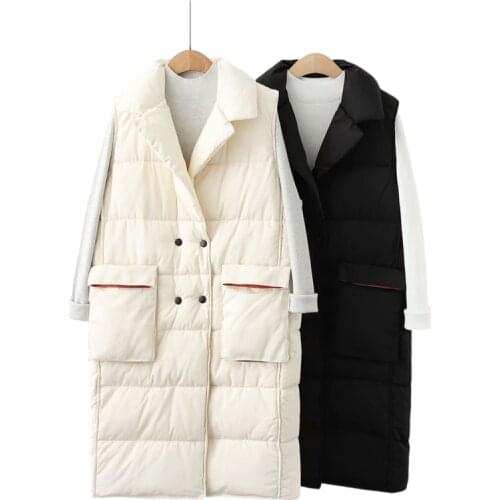 Nice Casual Woman Beige Oversized Thick Long Down Vest Autumn Winter Fashion Ladies Warm Outwear Female Loose Pocket Jackets