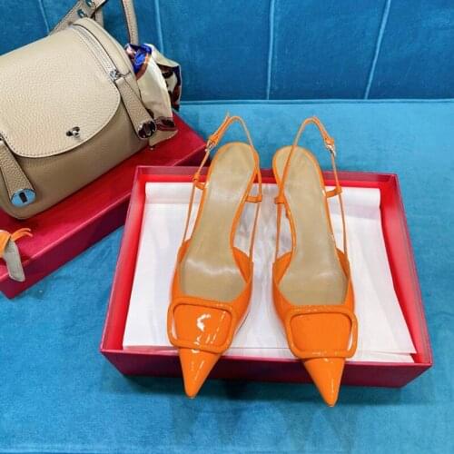 Casual Designer Women Sandals Orange Genuine Leather Strappy High Heels Slingback Stiletto Stripper Sandalias mujeres Zapatos