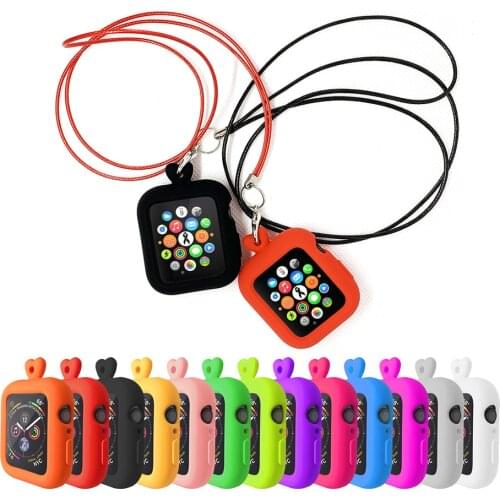 Silicone Cover for Apple Watch Case 40mm 42mm 44mm Necklace Pendant for iWatch Series 6 5 4 3 2 1 SE Shockproof Protective Shell