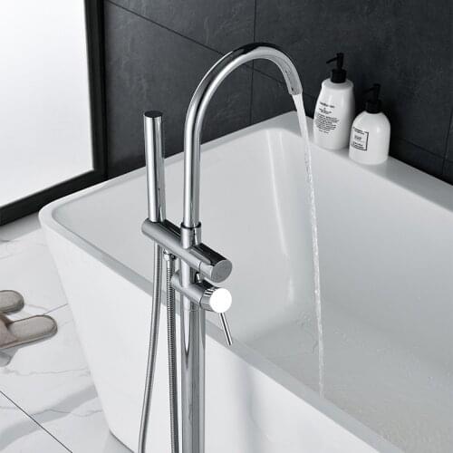 Black / Chrome / Gun Gray Floor-Standing BathtubFreestanding Bathtub Faucet With Hand Shower Floor Bathtub Tap Hot And Cold
