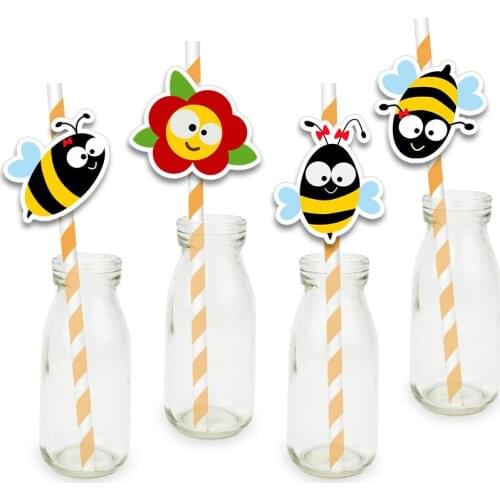 Bees theme BirthdayParty CakeTopper bees Favor Boxes Paper Cups Invitations Favor Bags Bottle Labels Cake Topper Straws supplies