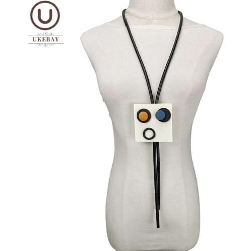UKEBAY New Long Pendant Necklaces For Women Wood Jewelry Bohemia Accoeeories Black Rubber Necklace Wood Jewelry Clothes Chains