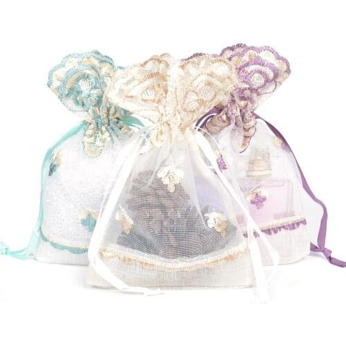 Pack of 50 Colorful Lace Jewelry Pouch 5"x7" Gift Bag Jewelry Packing Bag Organza Pouches for Earring Necklace Bracelet Storage