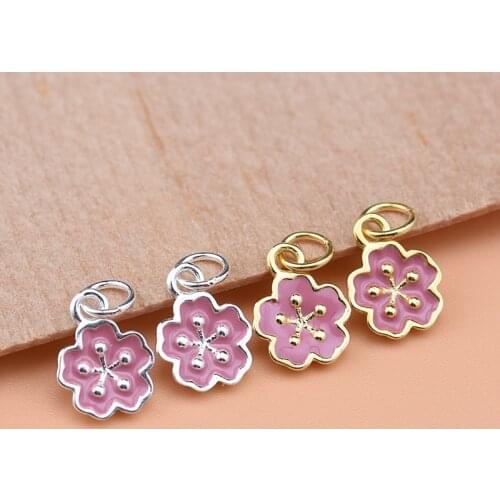 Japanese Sakura S925 sterling silver accessories, pink flower pendant, bracelet necklace pendant