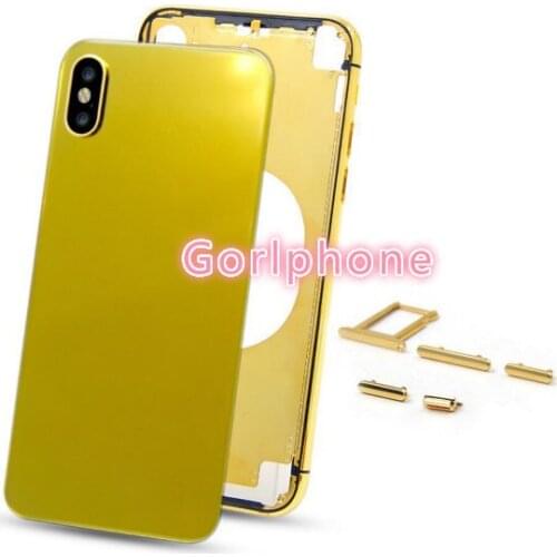 Perfect Quality 24k Mirror Gold Chassis 24ct Gold Rear Door for phone X XS Battery Door Housing Middle Frame with Logo+Buttons