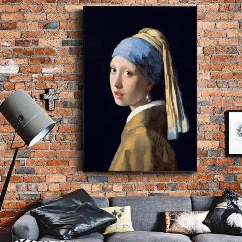 Het meisje met de parel Classical Portrait Art Canvas Printing Pearl Earrings Girl Characters Home Decoration Hanging Painting