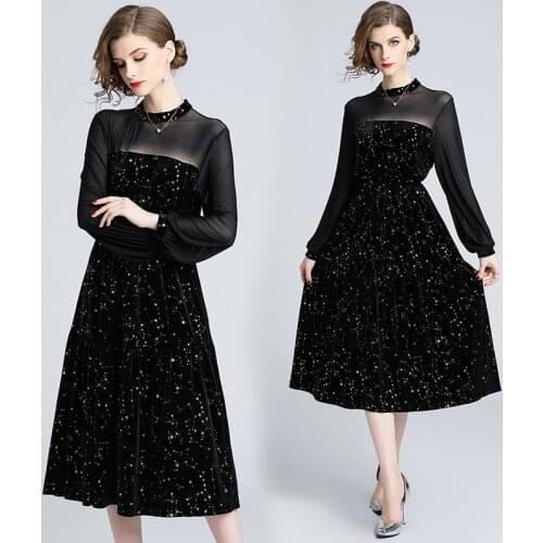 2020 Spring Summer Dress Women Elegant Lace Dress Long Black Mesh Cotton Patchwork Dresses Euramerica Maxi Vestidos De Fiesta