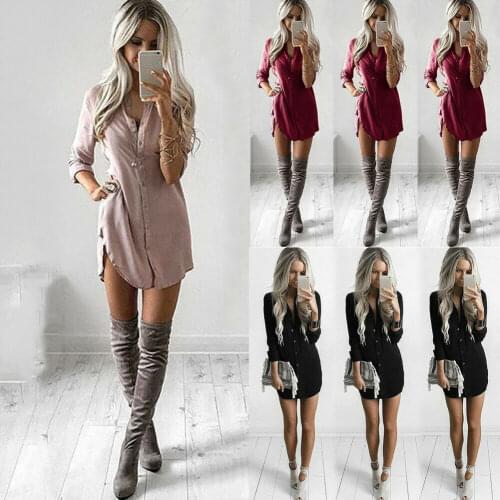 Sexy V-neck Long-sleeved Shirt Dress Loose Chiffon Solid Top Blusas Casual Womens Mini Dress 2021 New Arrival