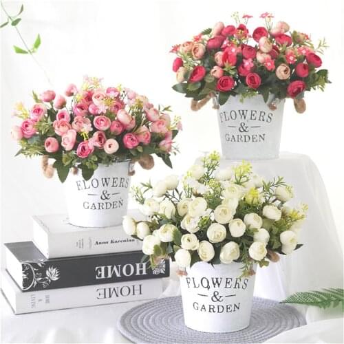 1 Bouquet 13 heads Artificial Flowers Rose Tea Bud Flower Silk Fake Flower flores for DIY Home Garden Wedding Decoration