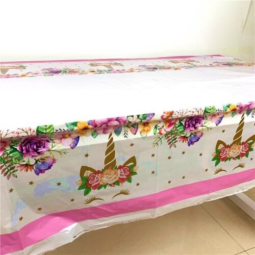 1PCS 1.8*1.08m Flower Unicorn disposable Birthday tablecloth for kids Unicorn birthday party plastic tablecover decoration