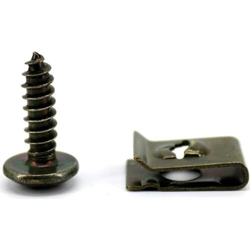 100 Sets M4 M5 cross Screw Plastic Cover Metal Retainer Self-tapping Screw and U Fastener Clip for Motorcycle Car repair Parts