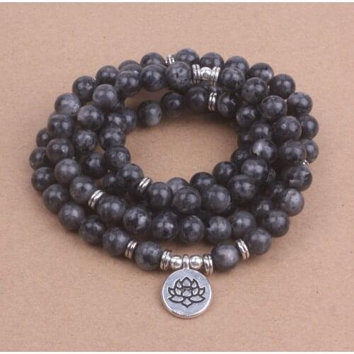 108 Mala Labradorite With Lotus OM Buddha Charm Yoga Bracelet Or Necklace Natural Stone Jewelry Dropshipping