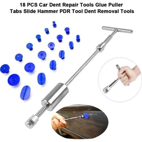 18 PCS Auto Car Dent Repair Tools Dent Puller Kit Slide Hammer T-bar Reverse Hammer Glue Tabs PDR Tool Dent Removal Tools