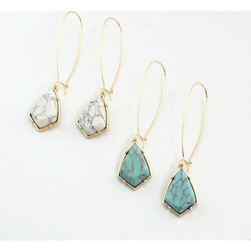 2016 new geometric green stone earrings long arrow ear hook drop earrings for women