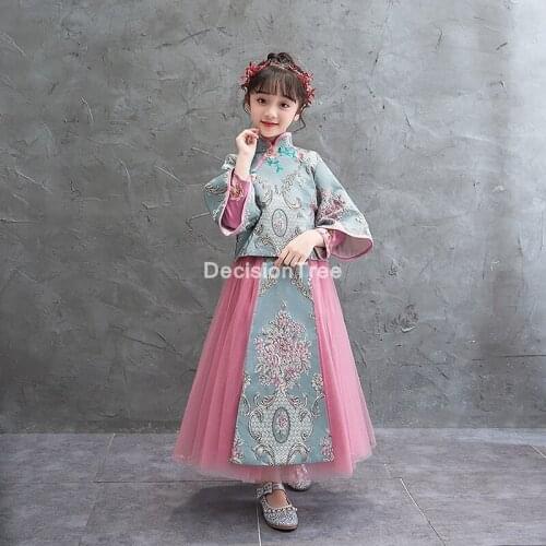 2021 ancient opera child hanfu dress traditional chinese folk dance dance costumes clothing girls party dress hanfu kids dresses
